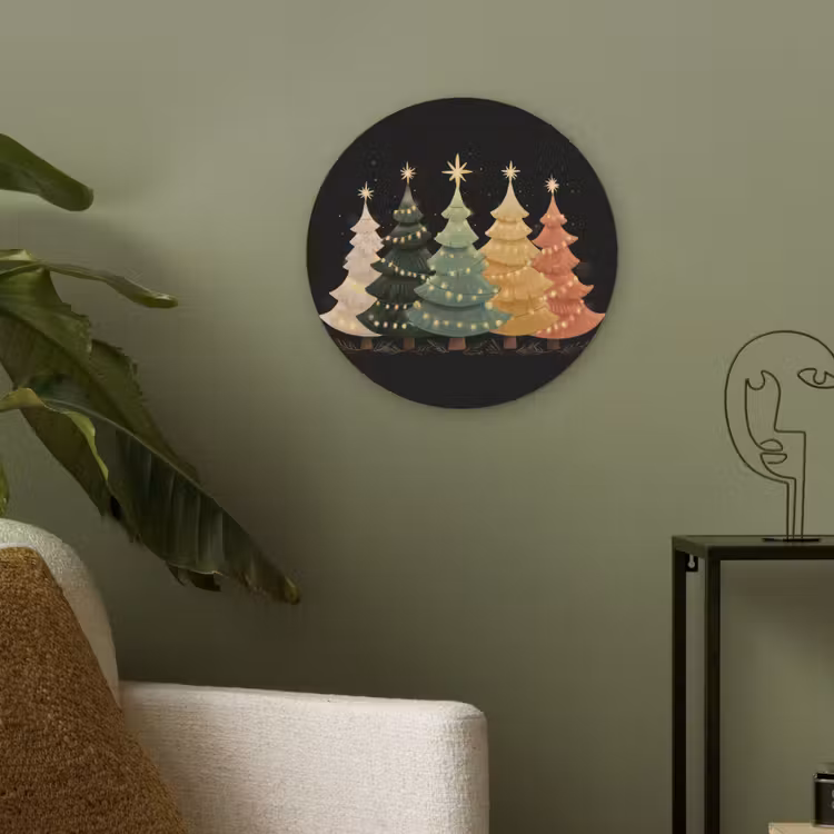Kerstbomen - Kleurrijk - Lichtjes - Ster Akoestische PET Vilt - Rond klein -sfeer2