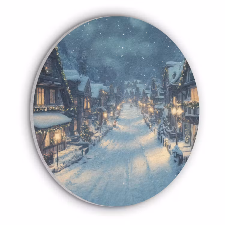 Kerstdorp - Kerst - Sneeuw - Winter Akoestische PET Vilt - Rond klein -3d