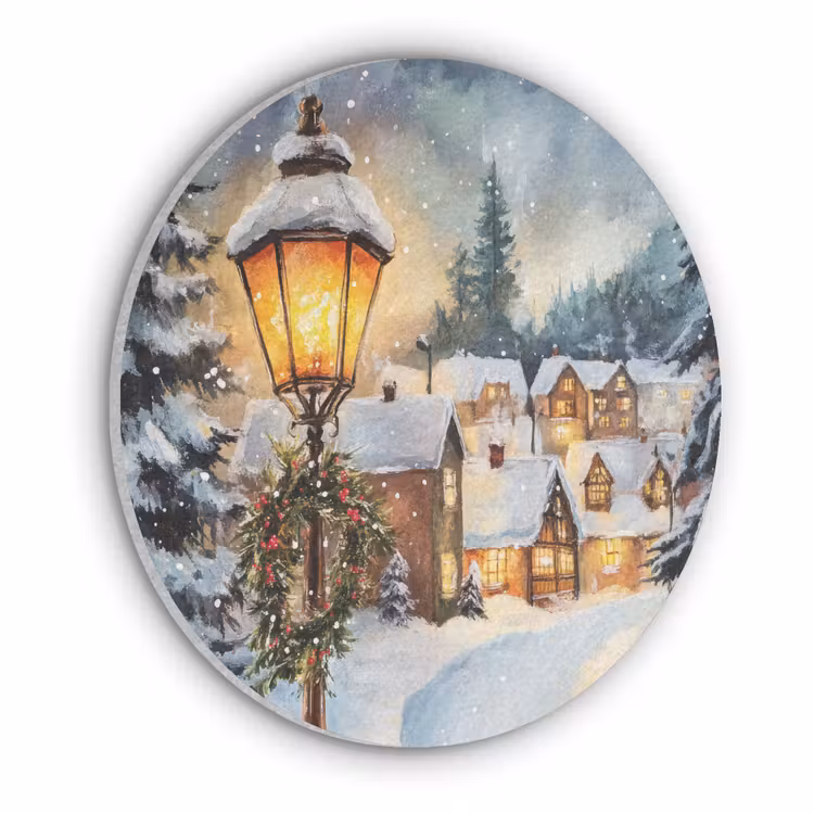 Kerstdorp - Huizen - Sneeuw - Kerst Akoestische PET Vilt - Rond klein -3d
