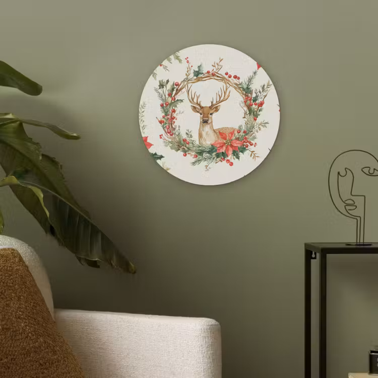 Kerstkrans - Hert - Hulst - Rood Akoestische PET Vilt - Rond klein -sfeer2