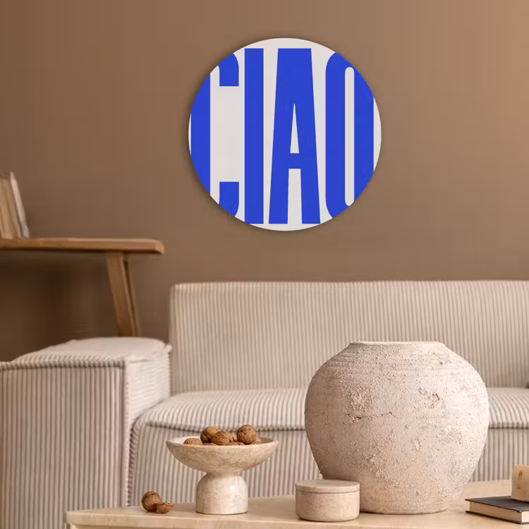 Ciao - Hoofdletters - Blauw - Minimalistisch Akoestische PET Vilt - Rond klein -sfeer1