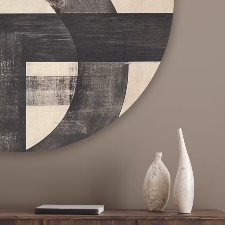 Cirkels - Balken - Zwart - Abstract Akoestische PET Vilt - Rond klein -sfeer5_closeup