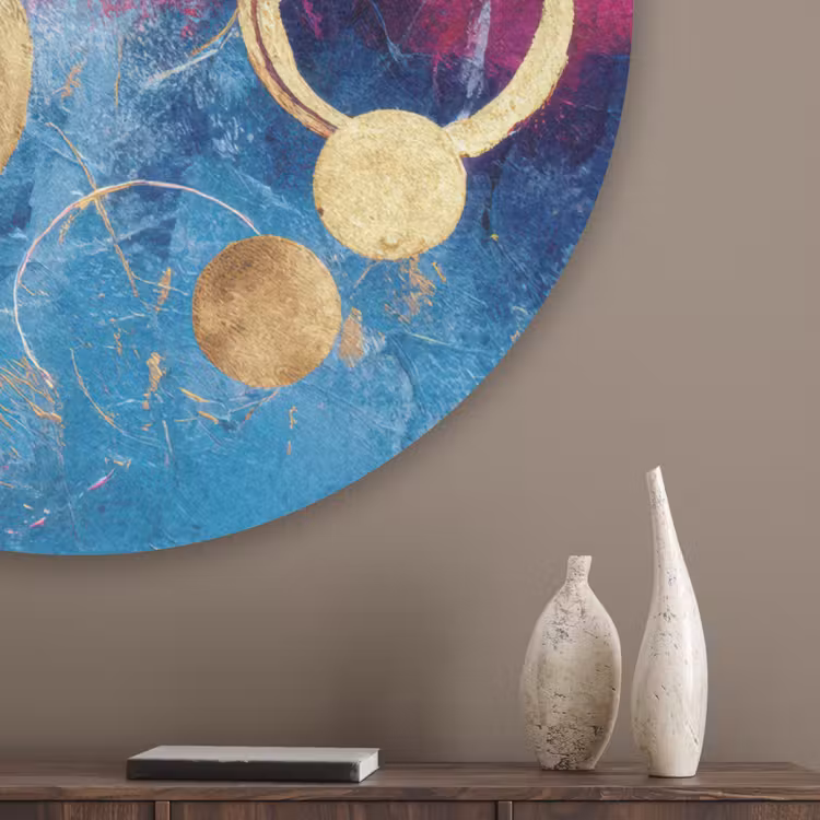 Cirkels - Goud - Abstract Akoestische PET Vilt - Rond klein -sfeer5_closeup