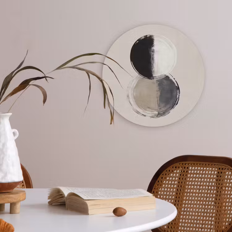 Cirkels - Strepen - Minimalistisch - Zwart Akoestische PET Vilt - Rond klein -sfeer3