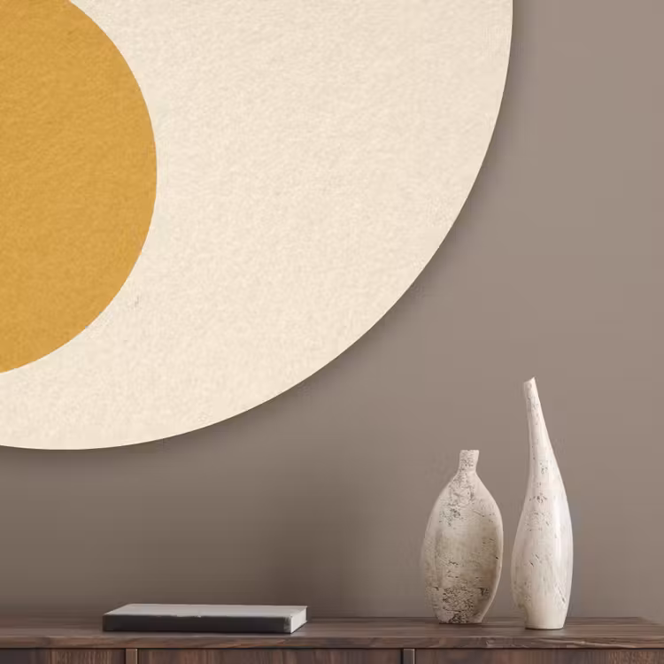 Cirkels - Symmetrisch - Wit - Blauw- Geel Akoestische PET Vilt - Rond klein -sfeer5_closeup