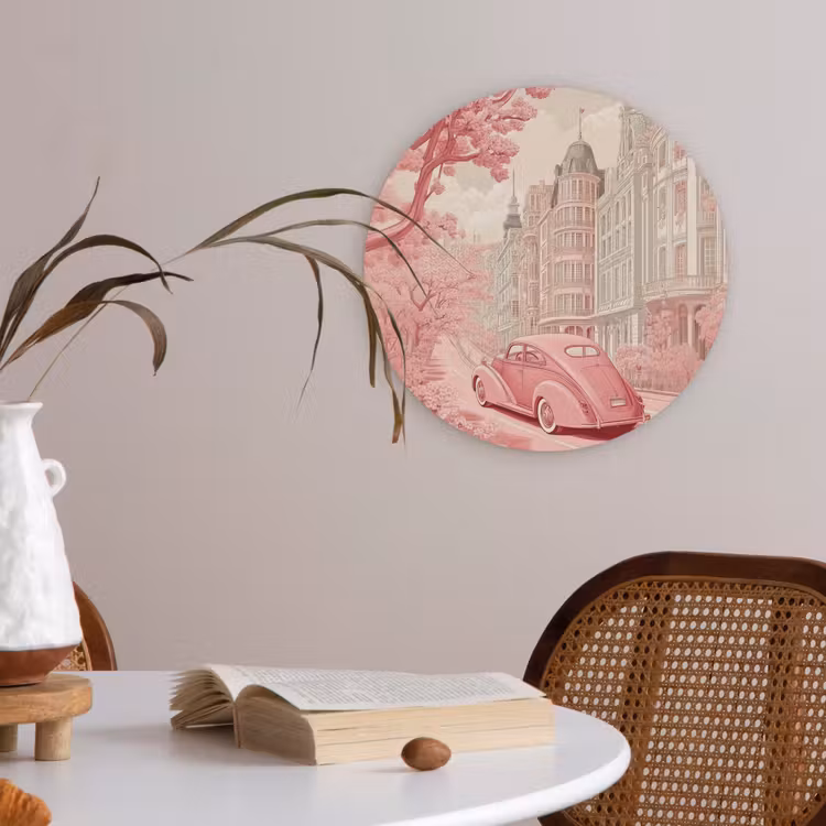 City - Car - Pink Akoestische PET Vilt - Rond klein -sfeer3