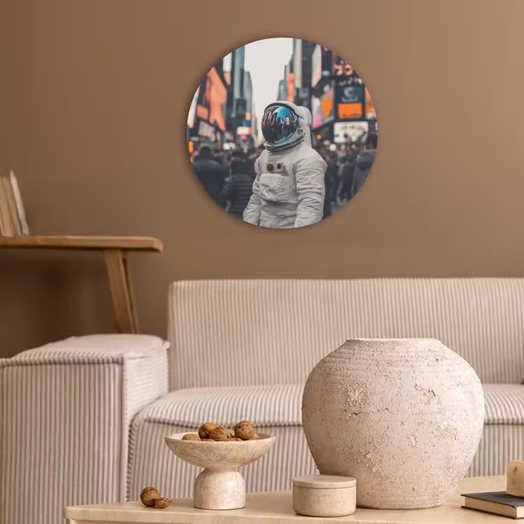 Stad - Mensen - Astronaut - Wit Akoestische PET Vilt - Rond klein -sfeer1