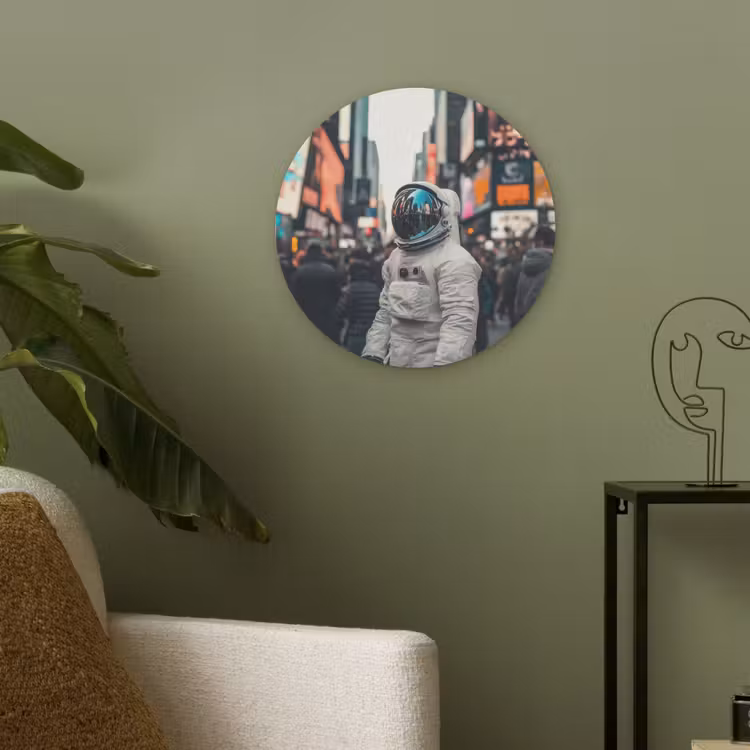Stad - Mensen - Astronaut - Wit Akoestische PET Vilt - Rond klein -sfeer2