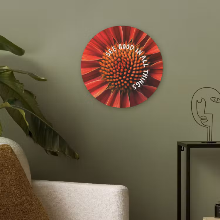 Close up - Bloem - Quote - Rood Akoestische PET Vilt - Rond klein -sfeer2