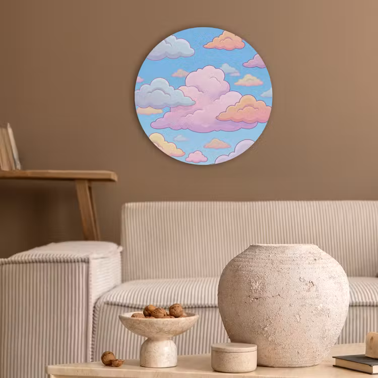 Wolk - Lucht - Natuur - Illustratie - Pastel Akoestische PET Vilt - Rond klein -sfeer1