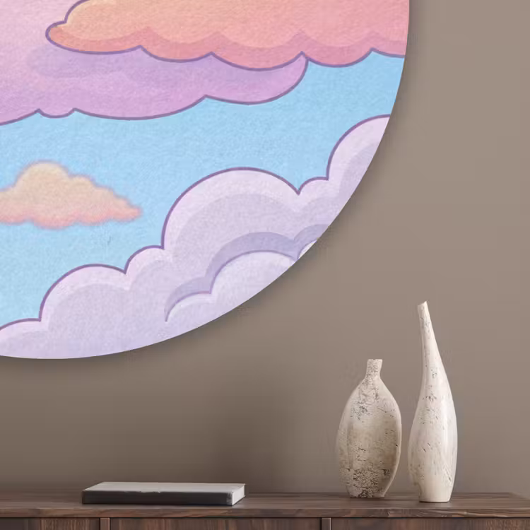 Wolk - Lucht - Natuur - Illustratie - Pastel Akoestische PET Vilt - Rond klein -sfeer5_closeup