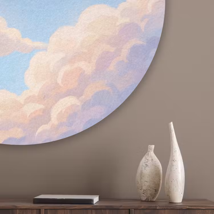 Wolken - Lucht - Natuur - Blauw Akoestische PET Vilt - Rond klein -sfeer5_closeup