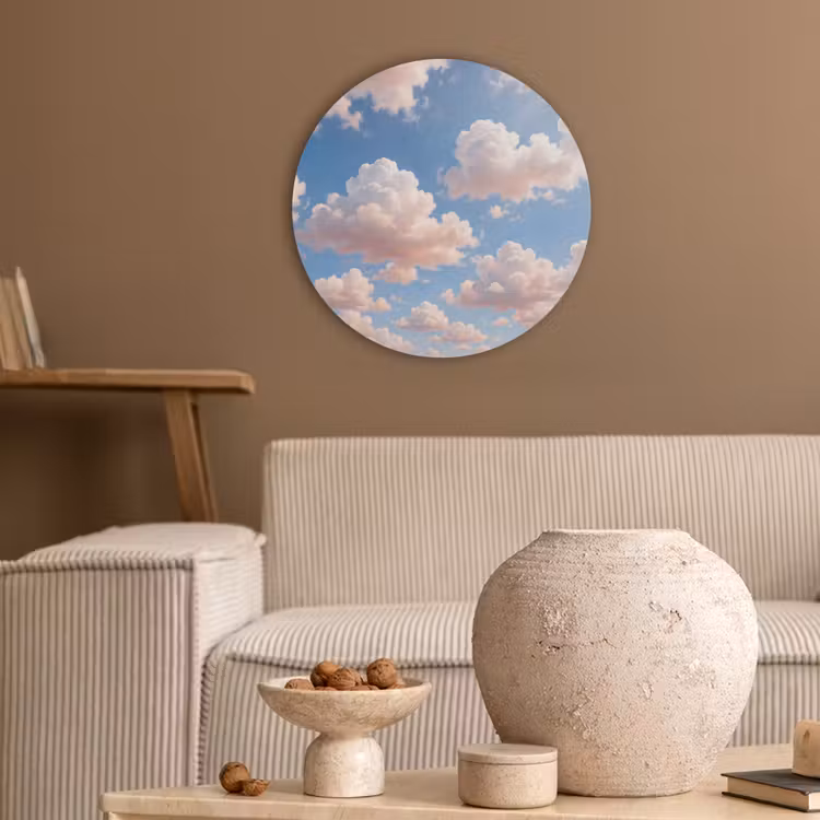 Wolken - Hemel - Natuur - Licht - Blauw Akoestische PET Vilt - Rond klein -sfeer1