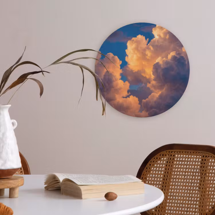 Wolken - Zonsondergang - Natuur - Oranje - Blauw Akoestische PET Vilt - Rond klein -sfeer3