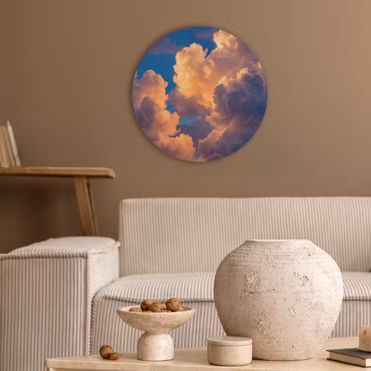 Wolken - Zonsondergang - Natuur - Oranje - Blauw Akoestische PET Vilt - Rond klein -sfeer1