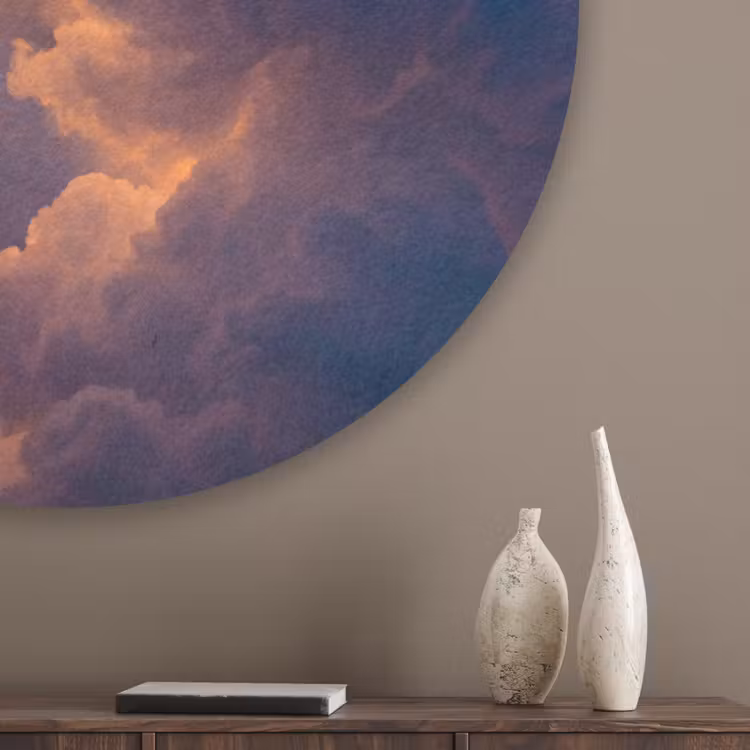 Wolken - Zonsondergang - Natuur - Oranje - Blauw Akoestische PET Vilt - Rond klein -sfeer5_closeup