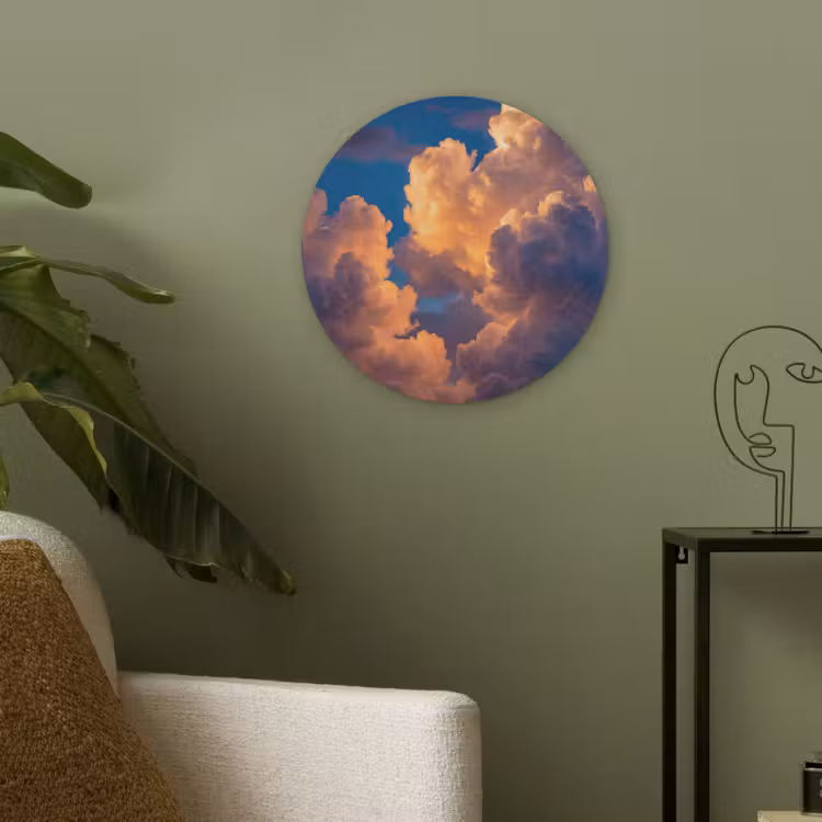 Wolken - Zonsondergang - Natuur - Oranje - Blauw Akoestische PET Vilt - Rond klein -sfeer2