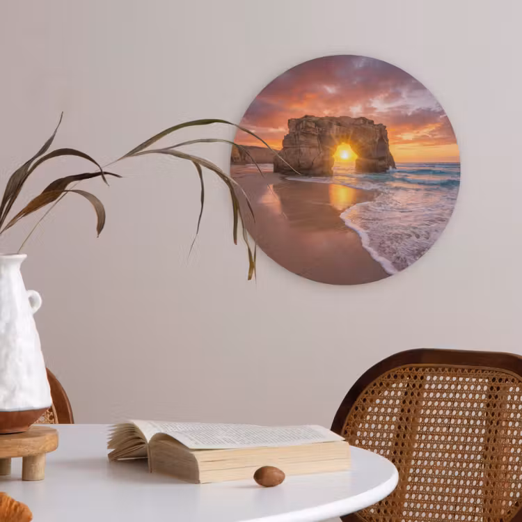 Kust - Rots - Zonsondergang - Zee - Natuur Akoestische PET Vilt - Rond klein -sfeer3