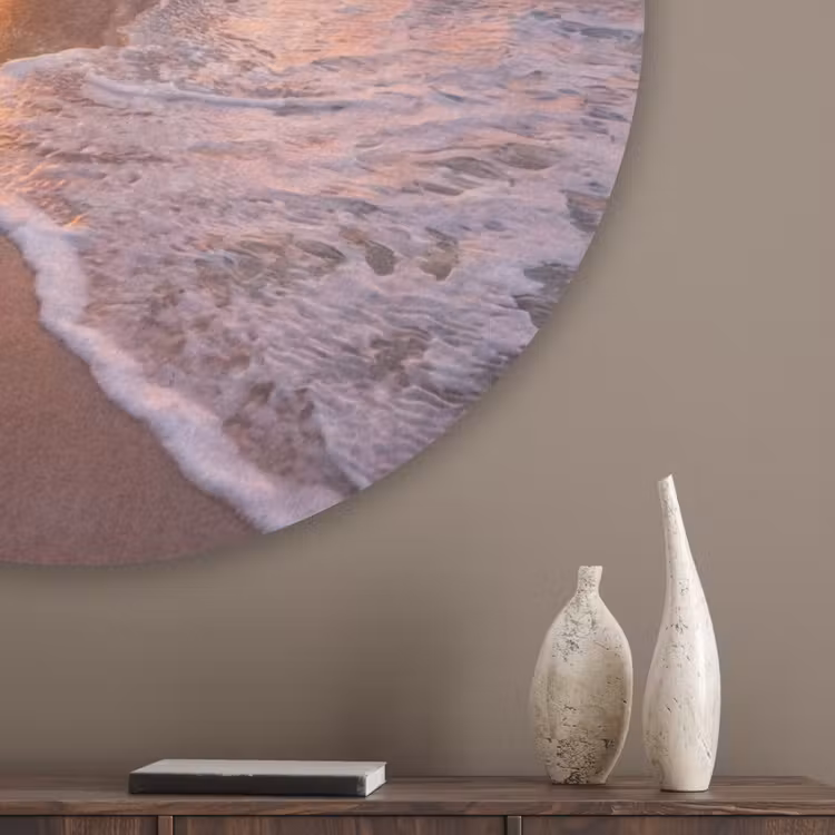 Kust - Rots - Zonsondergang - Zee - Natuur Akoestische PET Vilt - Rond klein -sfeer5_closeup