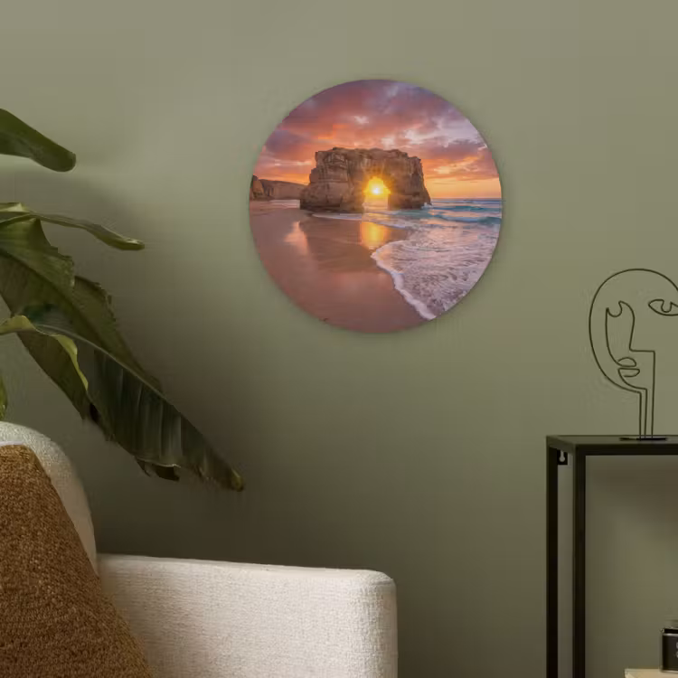 Kust - Rots - Zonsondergang - Zee - Natuur Akoestische PET Vilt - Rond klein -sfeer2