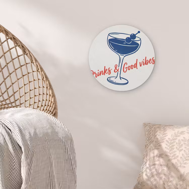 Cocktail - Glas - Illustratie - Blauw - Wit Akoestische PET Vilt - Rond klein -sfeer4