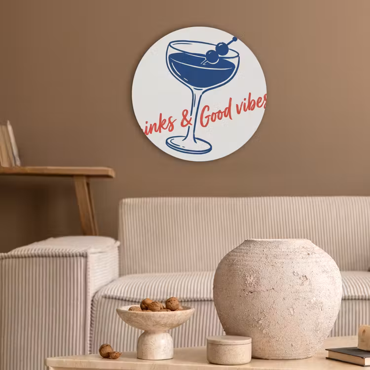 Cocktail - Glas - Illustratie - Blauw - Wit Akoestische PET Vilt - Rond klein -sfeer1