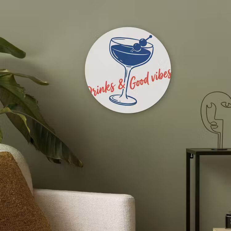 Cocktail - Glas - Illustratie - Blauw - Wit Akoestische PET Vilt - Rond klein -sfeer2
