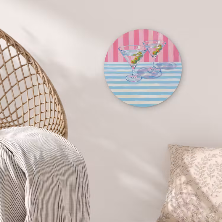 Cocktail - Olijven - Kunst - Modern - Roze Akoestische PET Vilt - Rond klein -sfeer4