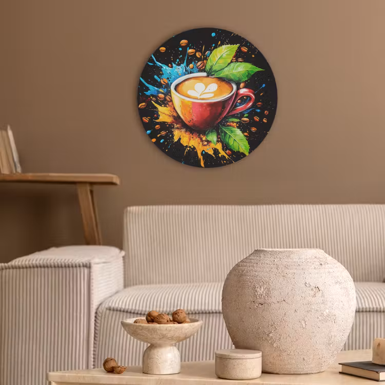 Koffie - Graffiti - Drinken - Abstract Akoestische PET Vilt - Rond klein -sfeer1