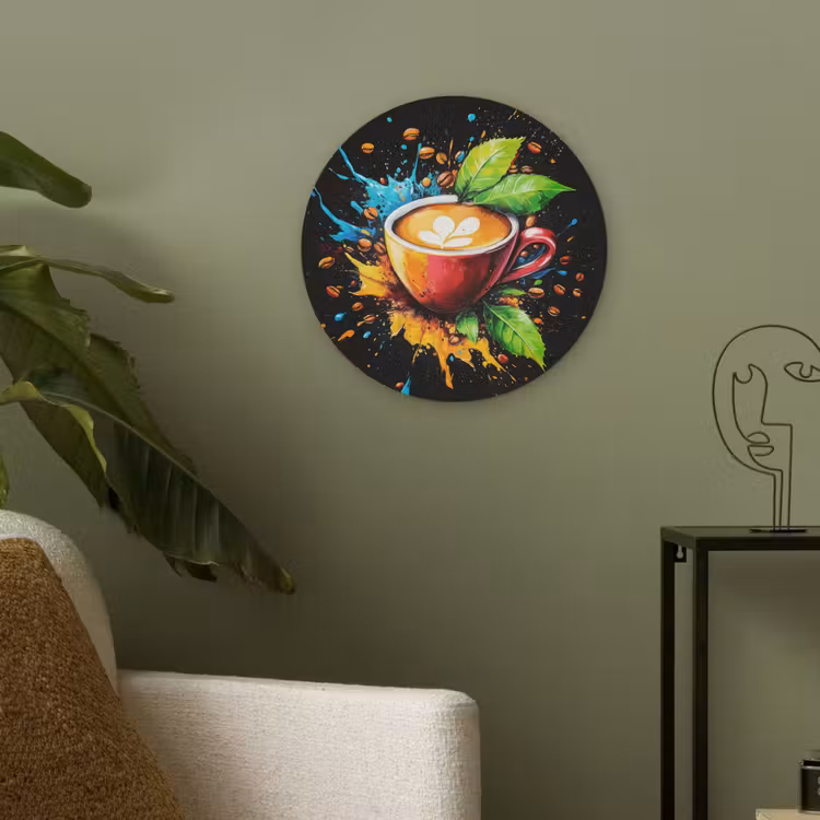 Koffie - Graffiti - Drinken - Abstract Akoestische PET Vilt - Rond klein -sfeer2