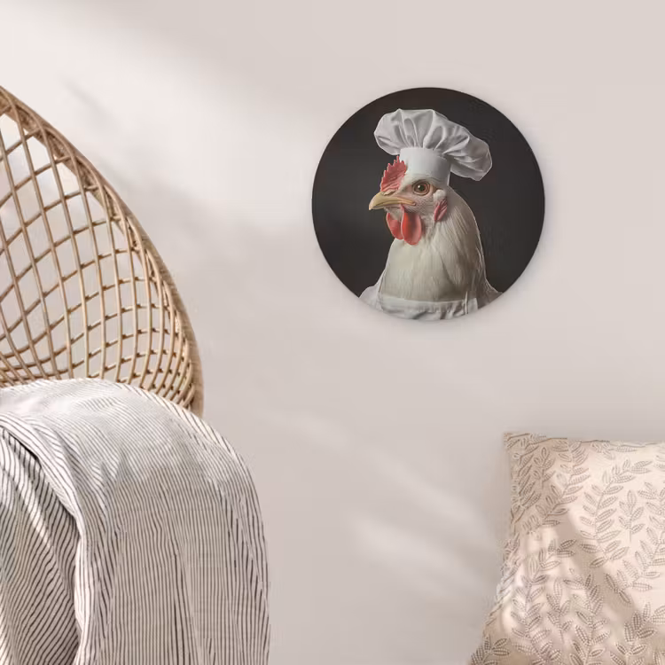 Kok - Rood - Kip Akoestische PET Vilt - Rond klein -sfeer4