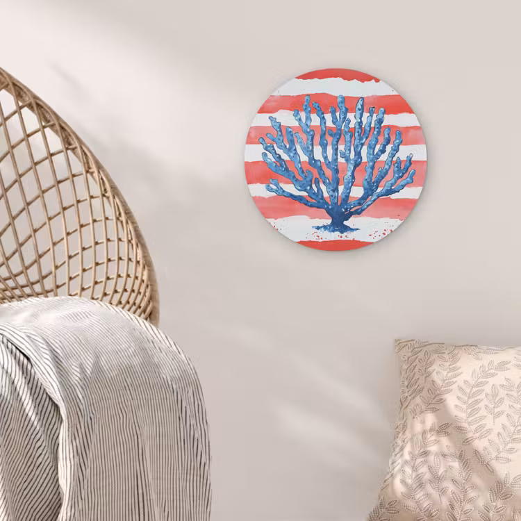 Koraal - Verfstructuur - Rood - Blauw Akoestische PET Vilt - Rond klein -sfeer4