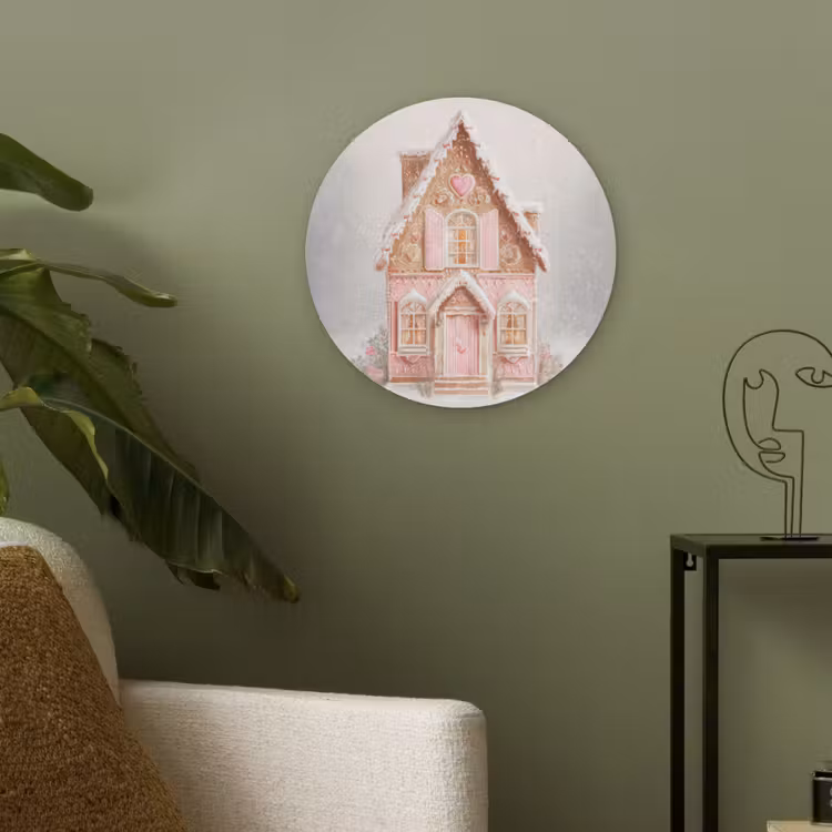 Huisje - Suiker - Pastel Akoestische PET Vilt - Rond klein -sfeer2