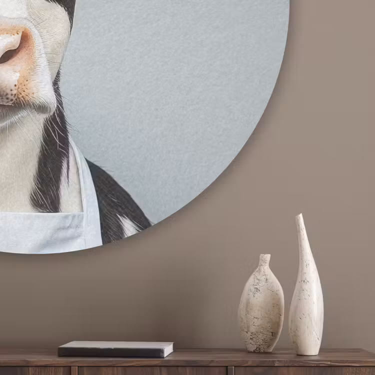 Koe - Zwart - Wit - Kok Akoestische PET Vilt - Rond klein -sfeer5_closeup