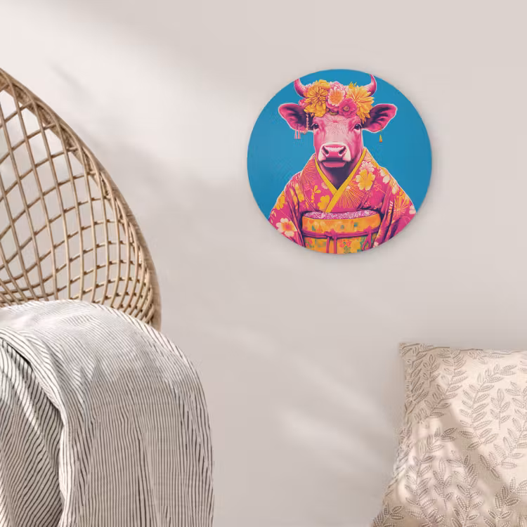 Koe - Bloemenkrans - Oorhangers - Kimono Akoestische PET Vilt - Rond klein -sfeer4