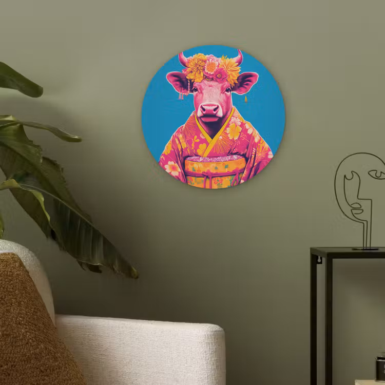 Koe - Bloemenkrans - Oorhangers - Kimono Akoestische PET Vilt - Rond klein -sfeer2
