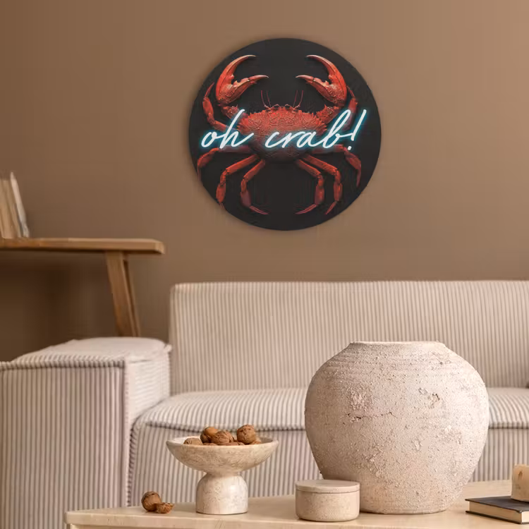 Krab - Rood - Neon - Quote Akoestische PET Vilt - Rond klein -sfeer1