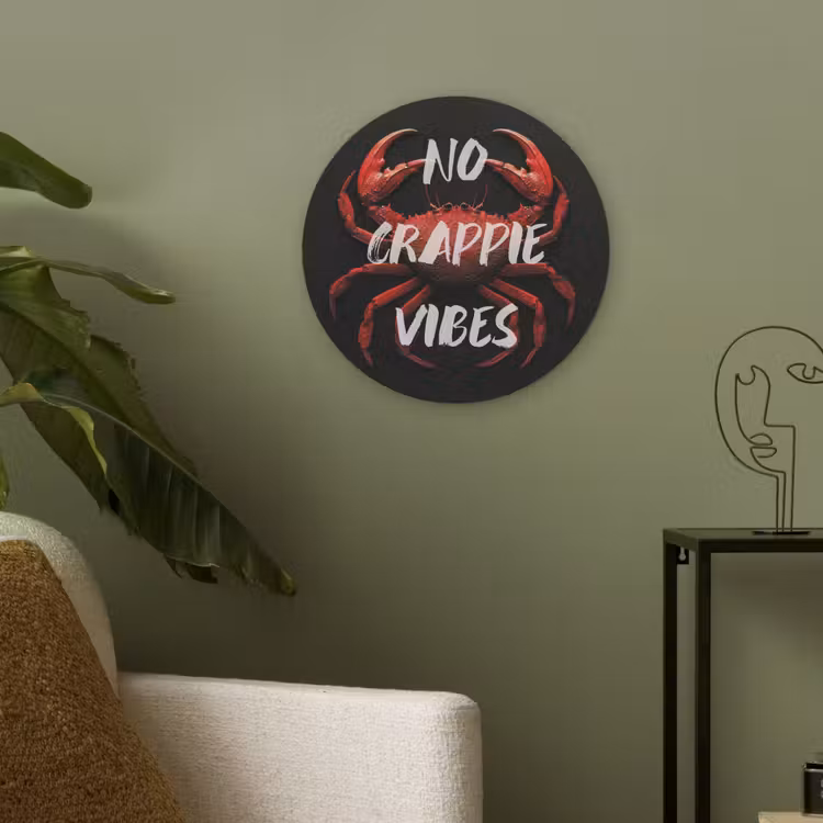 Krab - Rood - Tekst - Zwart Akoestische PET Vilt - Rond klein -sfeer2