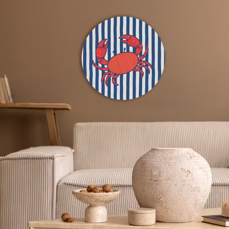 Krab - Strepen - Zeeleven - Illustratie - Rood Akoestische PET Vilt - Rond klein -sfeer1