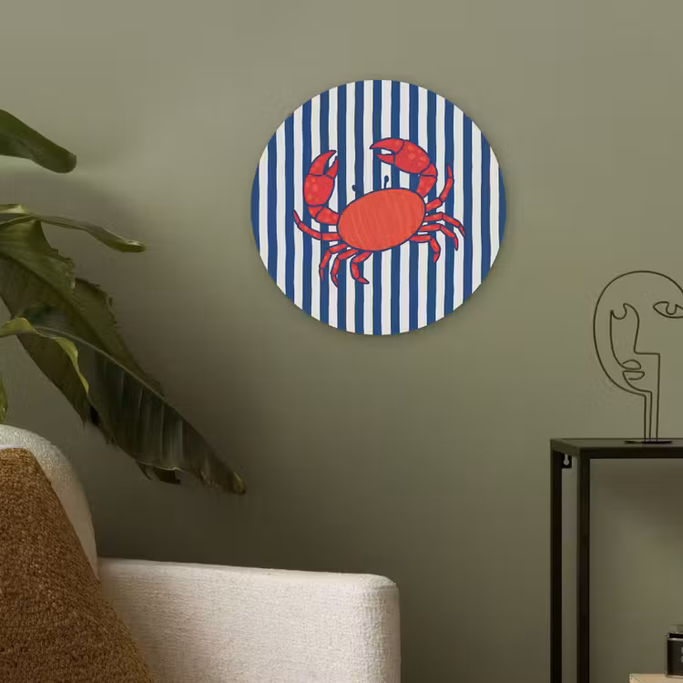 Krab - Strepen - Zeeleven - Illustratie - Rood Akoestische PET Vilt - Rond klein -sfeer2