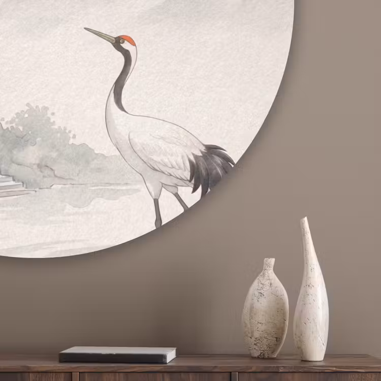 Kraanvogel - Azië - Klassiek Akoestische PET Vilt - Rond klein -sfeer5_closeup