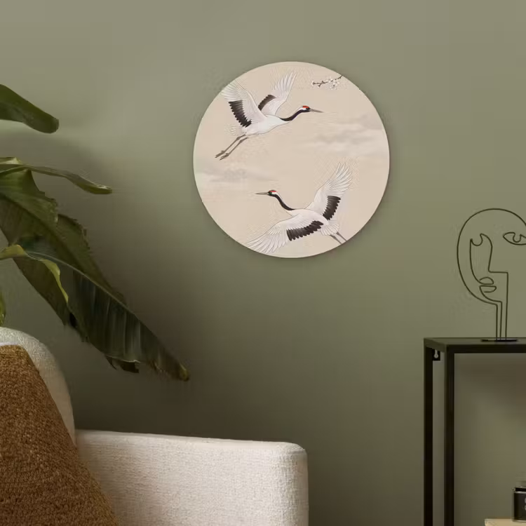 Kraanvogels - Bloesem - Beige Akoestische PET Vilt - Rond klein -sfeer2