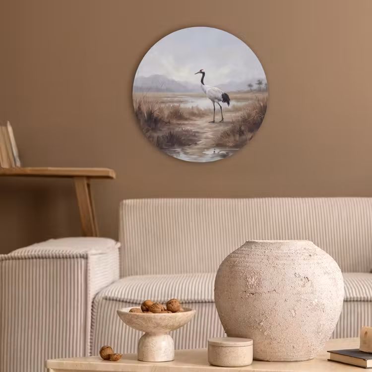 Kraanvogel - Natuur - Realistisch Akoestische PET Vilt - Rond klein -sfeer1