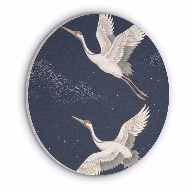 Kraanvogels - Nachthemel - Blauw Akoestische PET Vilt - Rond klein -3d