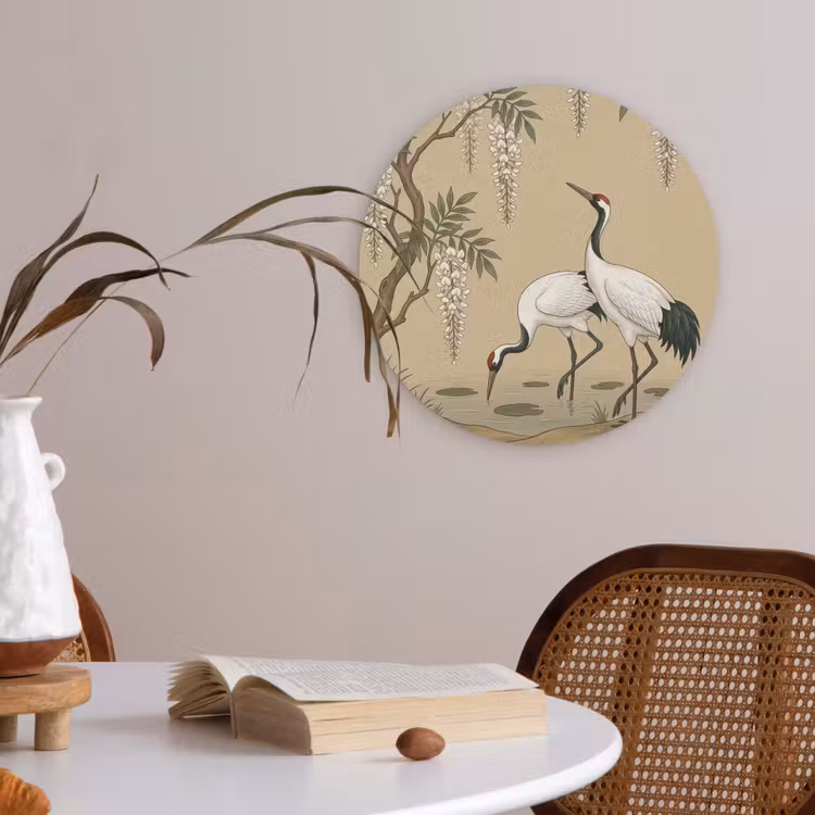 Kraanvogels - Water - Beige Akoestische PET Vilt - Rond klein -sfeer3