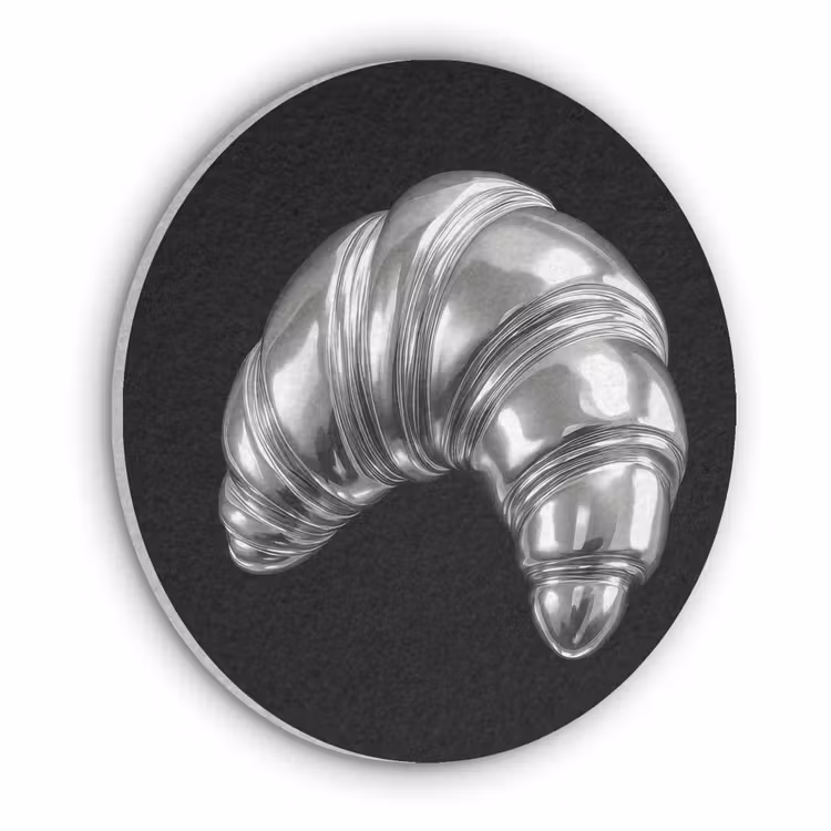 Croissant - Metaal - Zilver Akoestische PET Vilt - Rond klein -3d