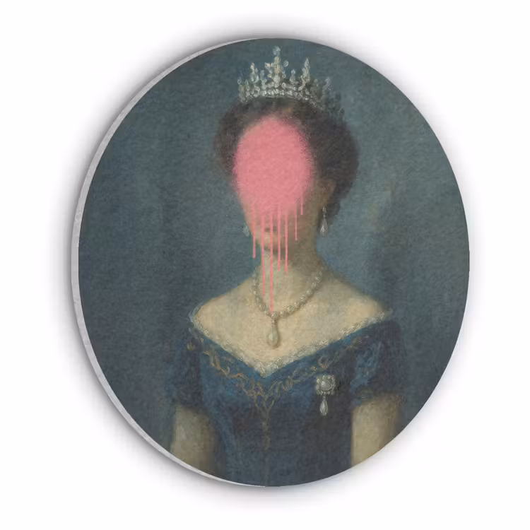 Kroon - Roze druipend verf - Portret Akoestische PET Vilt - Rond klein -3d