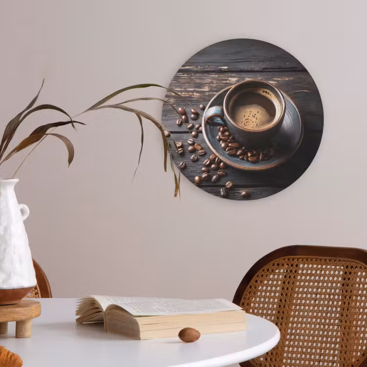 Kop - Koffie - Hout - Bonen Akoestische PET Vilt - Rond klein -sfeer3