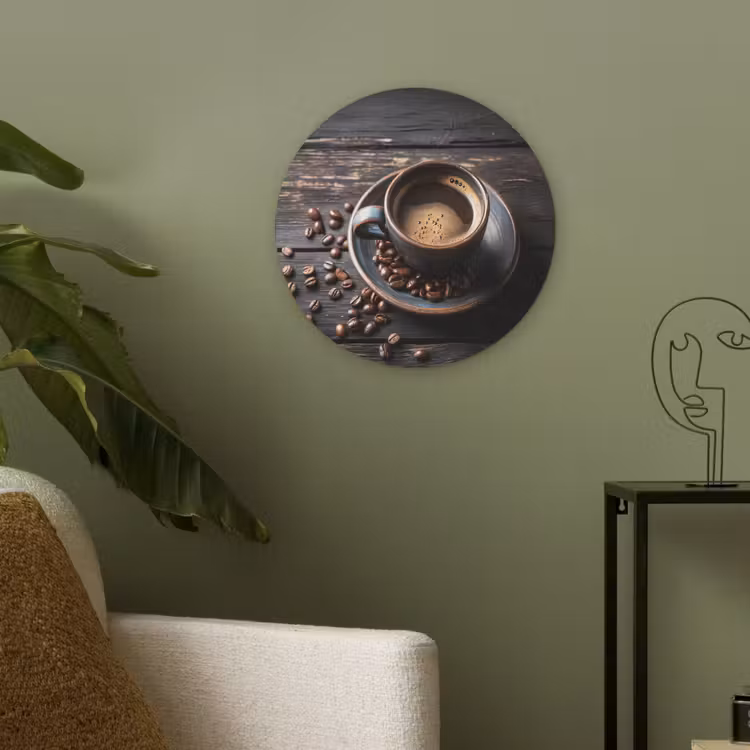 Kop - Koffie - Hout - Bonen Akoestische PET Vilt - Rond klein -sfeer2