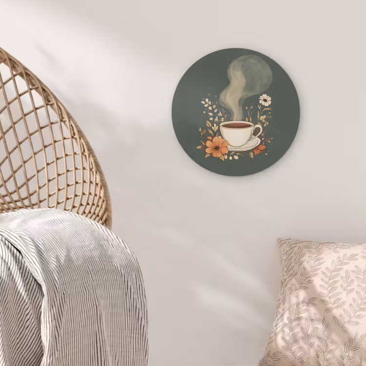 Kop - Bloemen - Groen - Koffie Akoestische PET Vilt - Rond klein -sfeer4